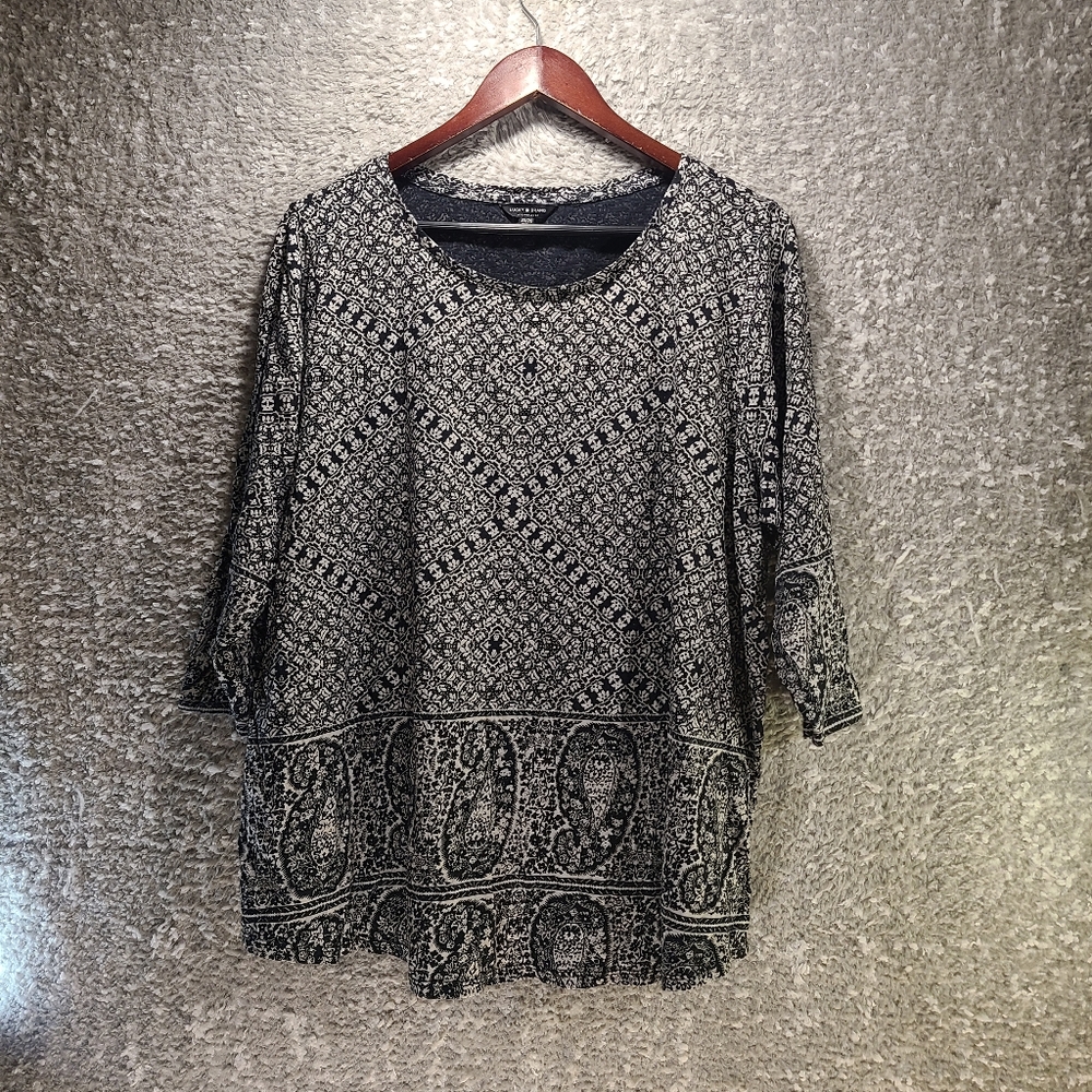 Lucky‎ Brand 2X Top Paisley Print Cotton 3/4 Sleeve Casual Boho Cotton Modal